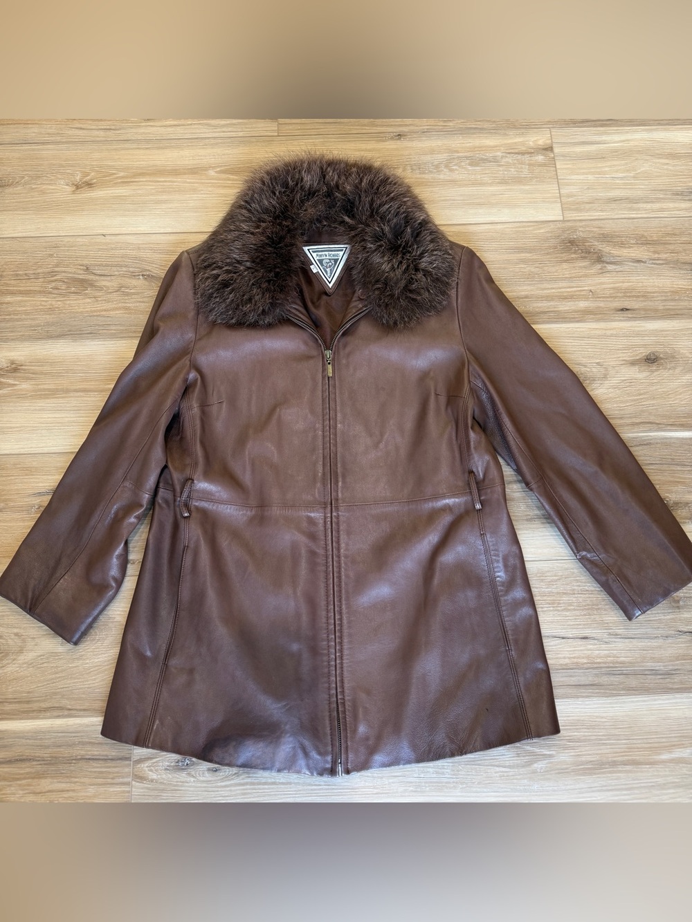 Vintage Marvin Richards Women’s Genuine Leather Jacket Real Fox Fur Collar L